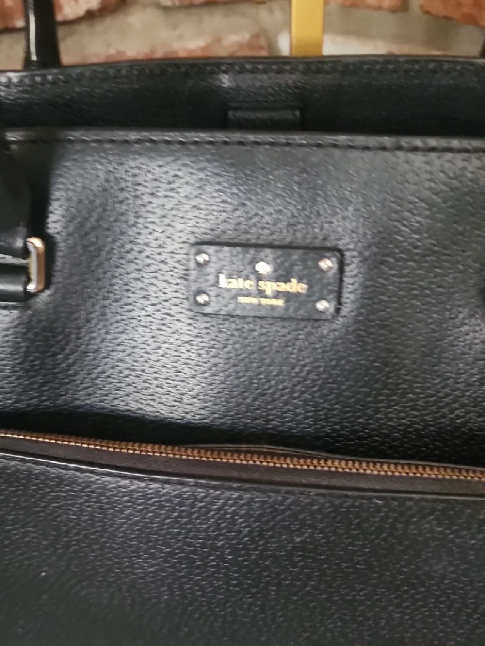 Kate Spade Black Pebbled Leather Tote Zip Front Pocket Work Bag Classic Shopper